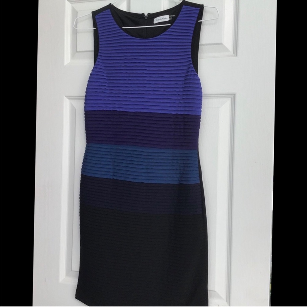 CALVIN KLEIN dress Scuba Sleeveless colorblock Black Blue Purple womens size 6